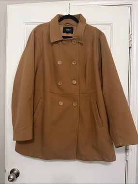 $150 torrid Double-Breasted Camel-Tone Pea Coat
